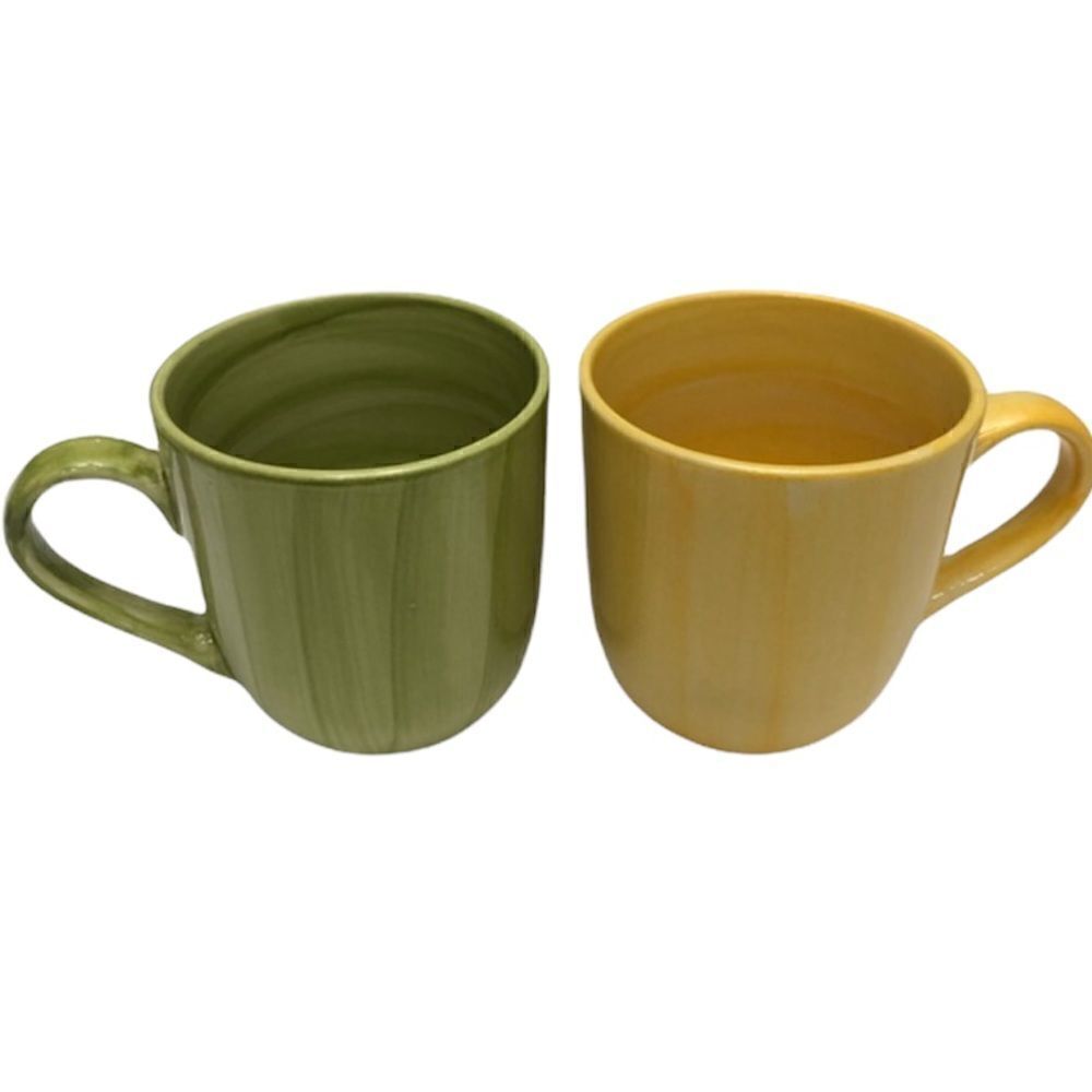 Citrus  Grove Hand Painted Set Of 2 Green/Yellow 12oz Mug Cup